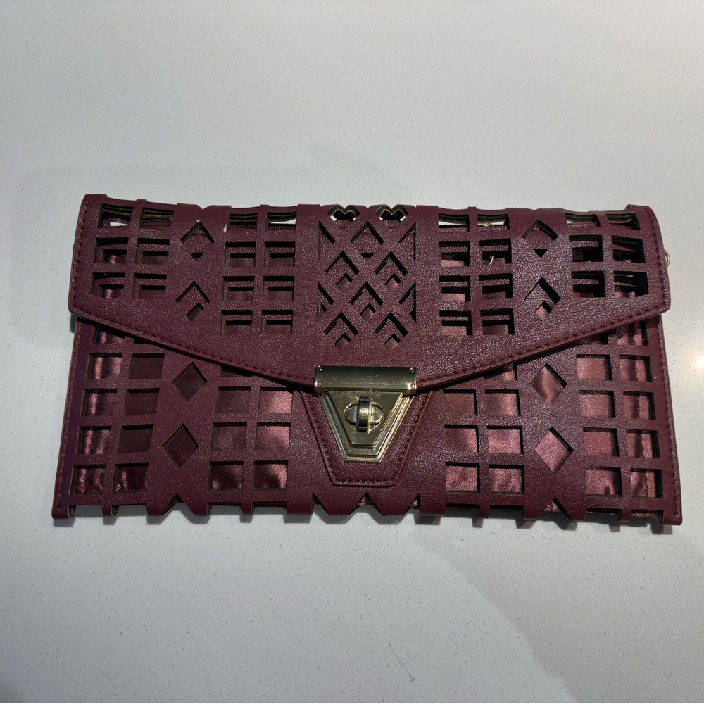 Akira Burgundy Clutch Purse with Chain strap